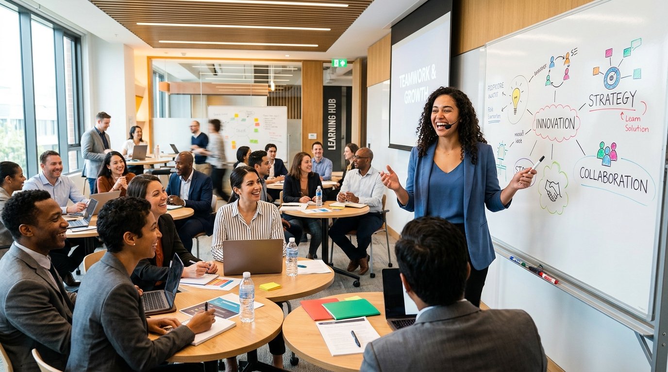 An English language educator leading an interactive teacher development workshop